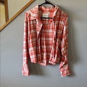 Orange Plaid Button-Up distressed Shirt